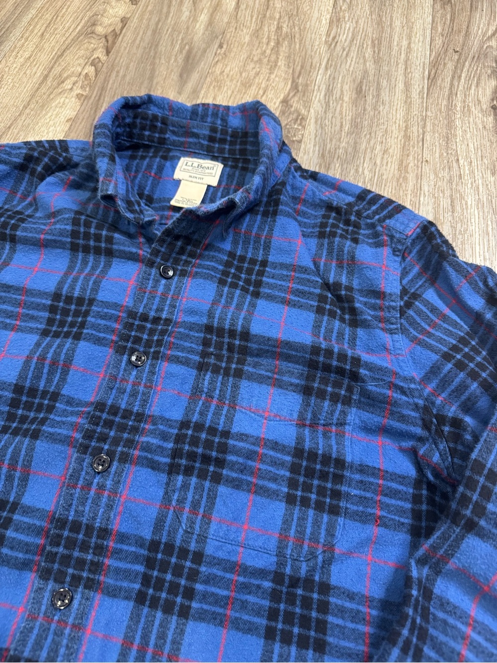L.L.Bean Men’s Heavyweight Flannel Shirt Slim Fit Blue Black Red Plaid Cotton